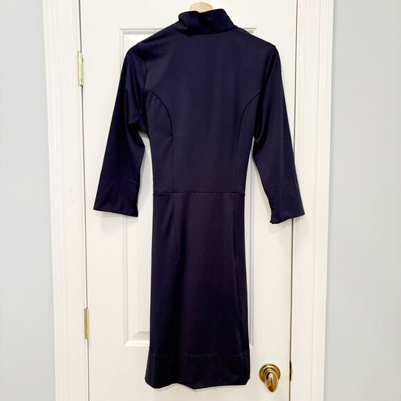 Gretchen Scott Navy Blue Tie Dress Stretch Size M Packable Travel - Picture 3 of 7